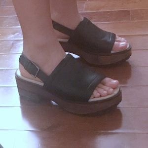 Zara Leather Wooden Platform Sandals